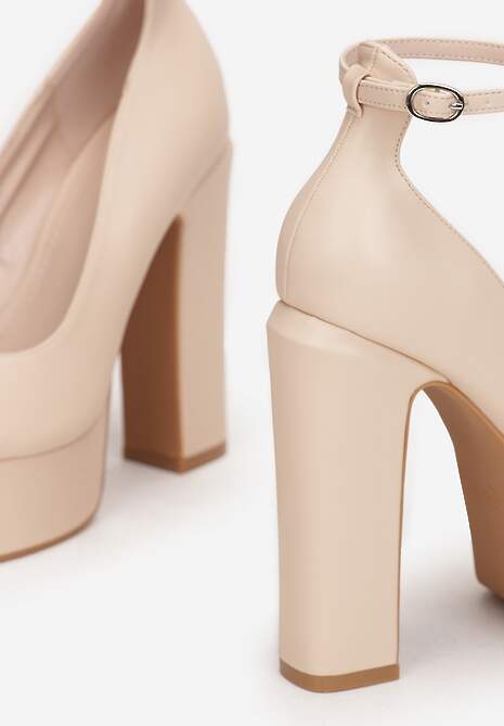 Beżowe Czółenka na Platformie i Słupku Samassa