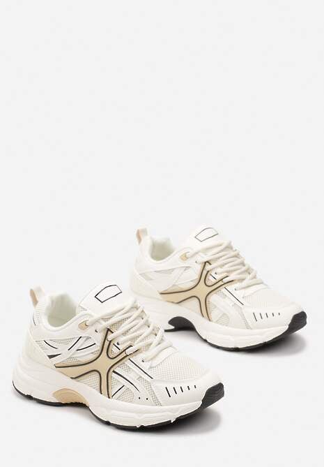 Beżowe Sneakersy na Grubej Podeszwie z Wstawkami Debuga