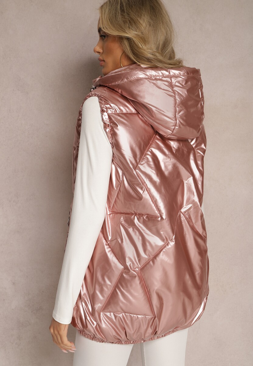 Różowa Kamizelka z Geometrycznym Pikowaniem i Kapturem Lucide