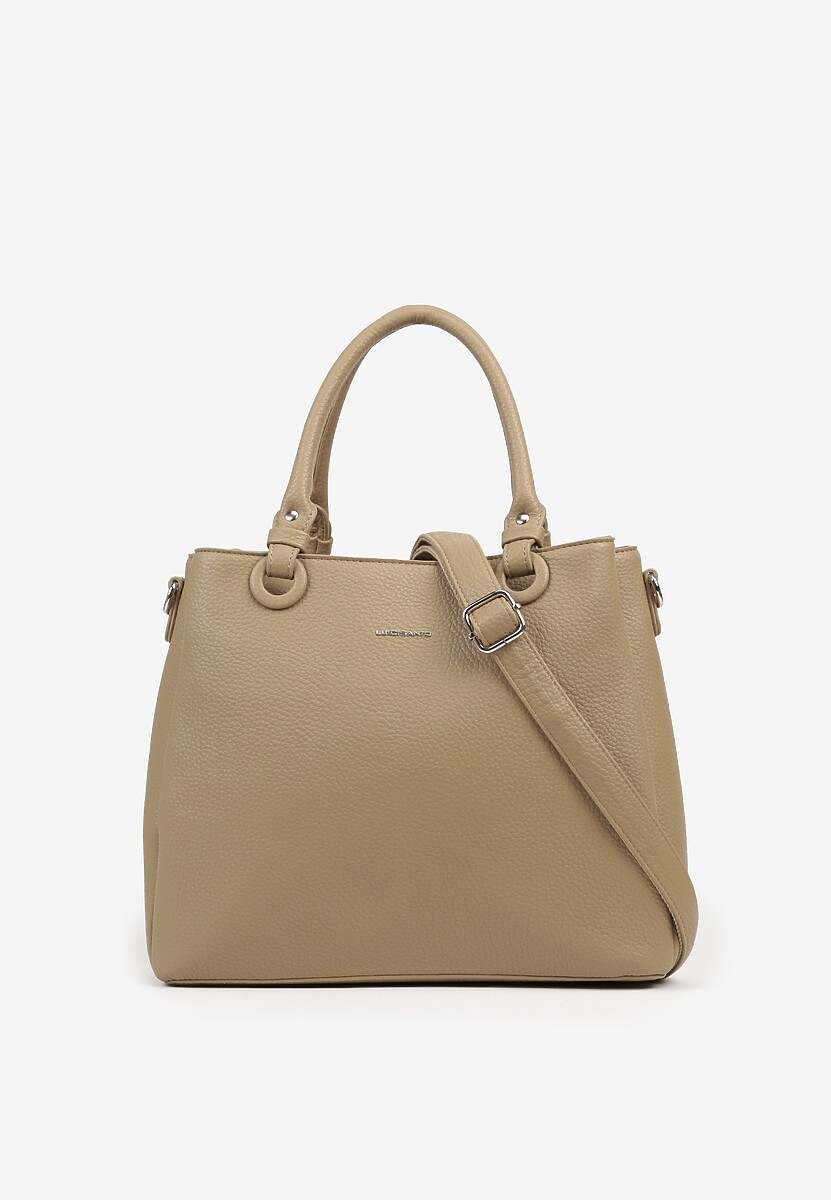 Ciemnobeżowa Torebka Typu Shopper z Paskiem Crossbidy i Rączkami Izenia