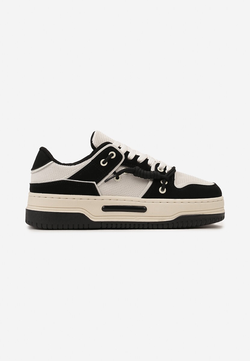 Czarne Sneakersy na Platformie z Ozdobnymi Sznurówkami Aqara