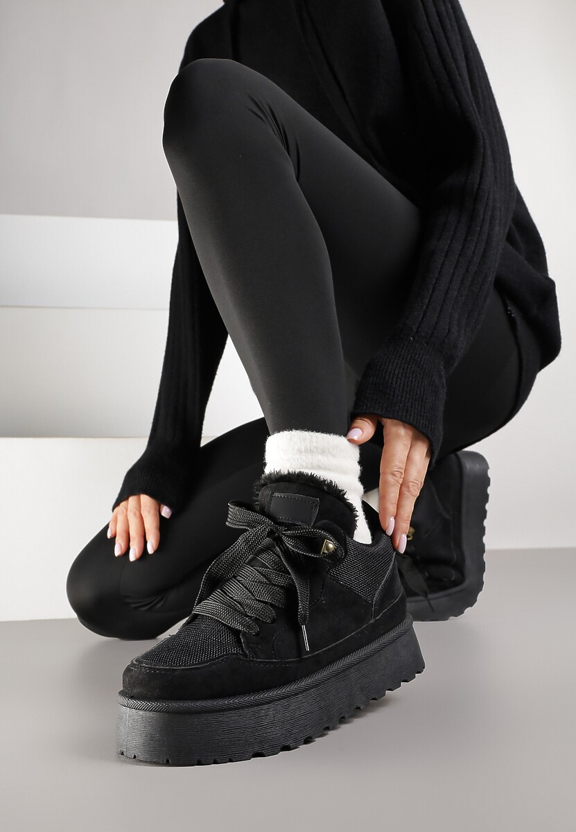 Czarne Sneakersy Śniegowce na Platformie Velavine
