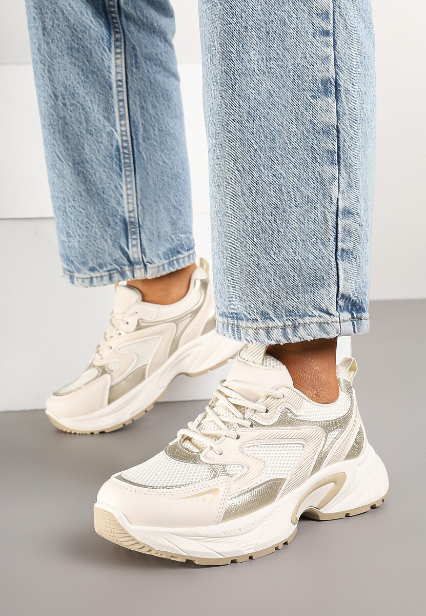 Beżowe Sneakersy Ozdobione Geometrycznym Wzorem Lealiriel