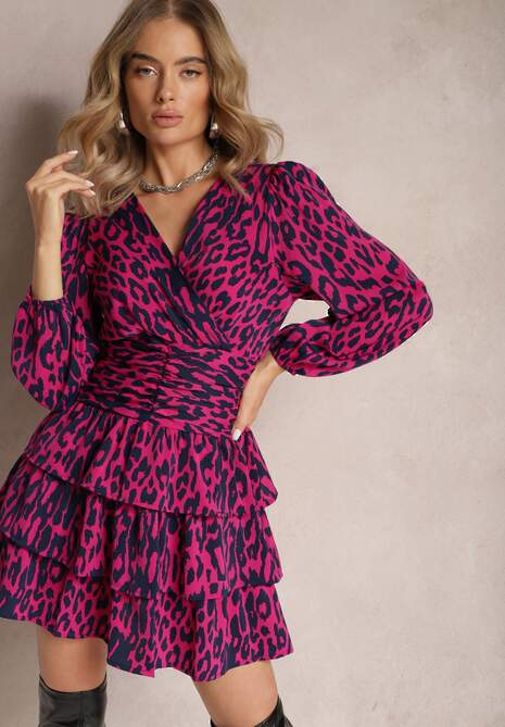 Fuksjowa Sukienka w Panterkę z Falbankami Coso