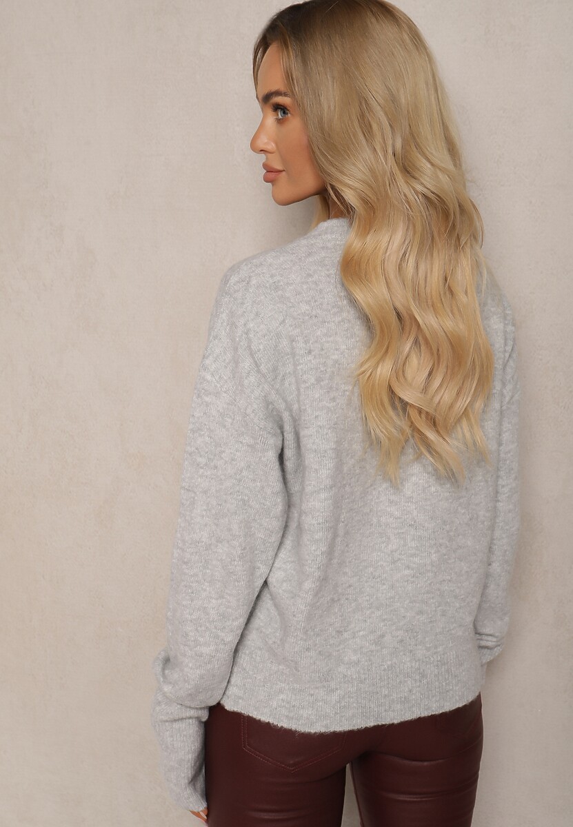 Szary Klasyczny Sweter z Dodatkiem Wełny Parilaine