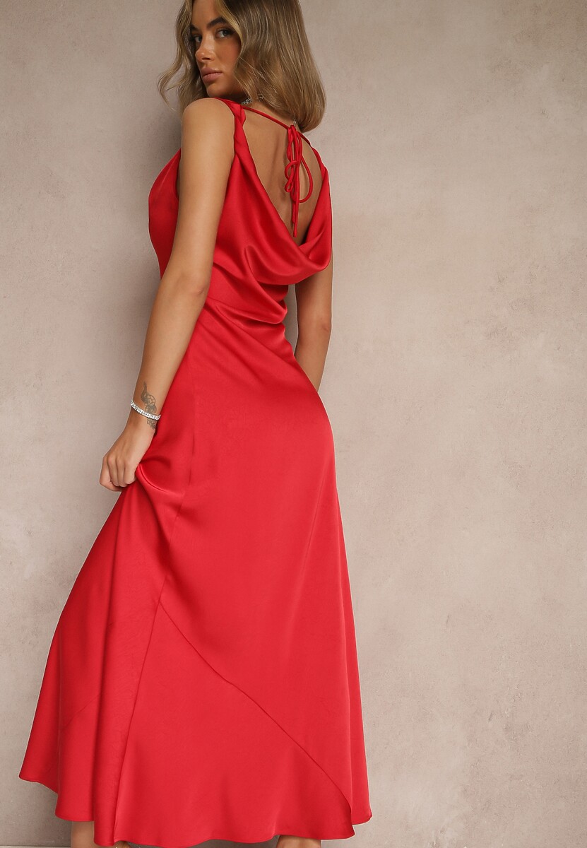 Czerwona Taliowana Sukienka Vices Wiązana przy Karku Zinvea