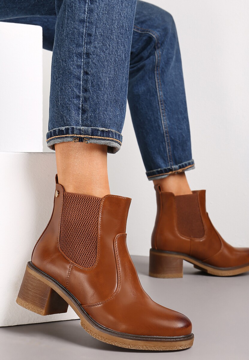 Brązowe Botki Sztyblety z Elastyczną Wstawką Naresina