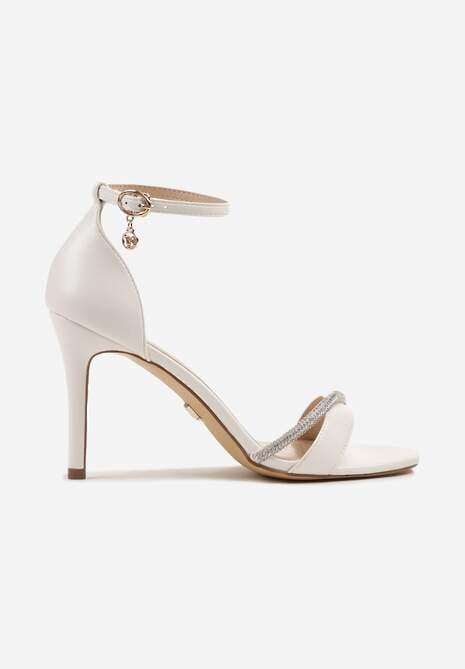 Białe Sandały na Szpilce Vices Ozdobione Paskiem z Cyrkonii Linarunia