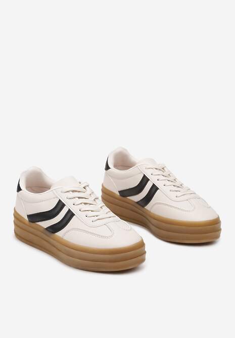 Beżowe Sneakersy na Grubszej Podeszwie z Przeszyciami Erisosa