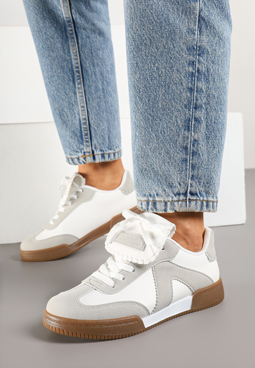 Biało-Szare Sneakersy w Stylu Tenisówek z Szerokim Językiem Alarila
