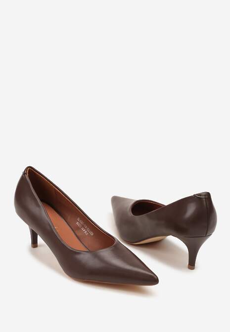 Ciemnobrązowe Czółenka Vices na Obcasie Typu Kaczuszka ze Skórzaną Wkładką Amerisse