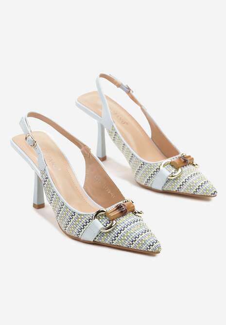Niebieskie Plecione Sandały Szpilki Typu Slingback Ozdobione Klamrą Avenis