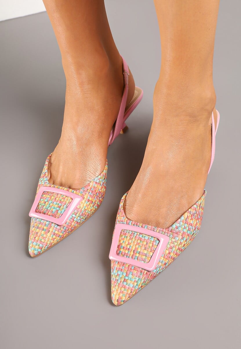 Różowe Czółenka na Kaczuszce Slingback Ozdobione Klamrą Korreia