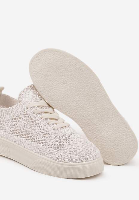 Beżowe Sneakersy z Ażurowej Koronki na Grubej Podeszwie Nanessia