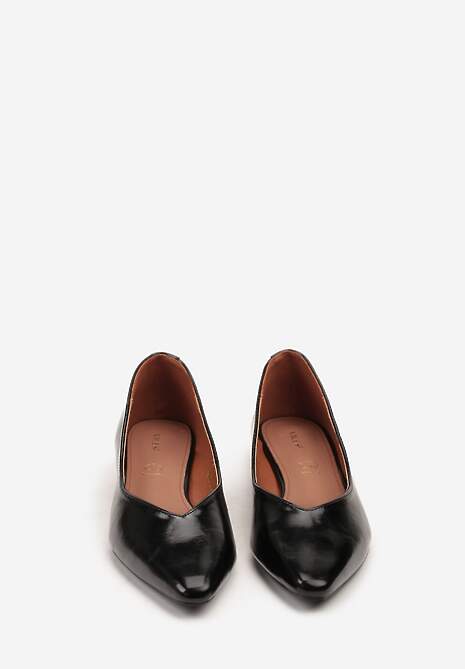 Czarne Lakierowane Czółenka Vices ze Skórzaną Wkładką na Ozdobnym Słupku Delvila