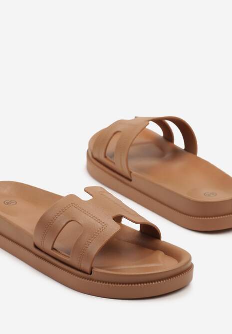 Brązowe Klapki Ozdobione Wycięciami Kinelina