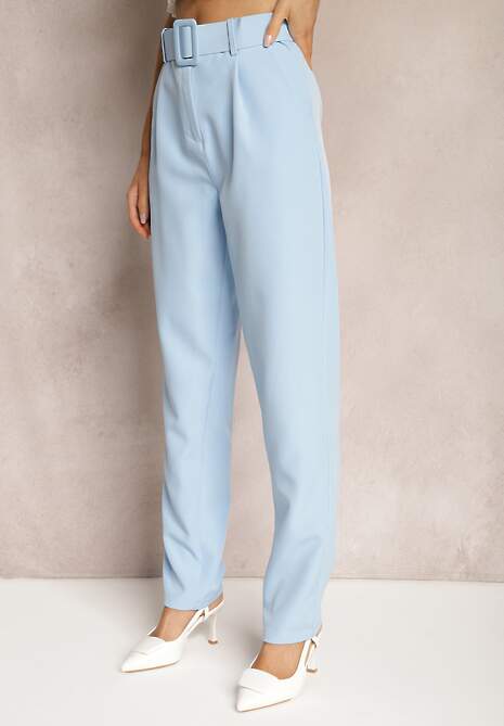 Jasnoniebieskie Spodnie Garniturowe High Waist z Paskiem Wenus