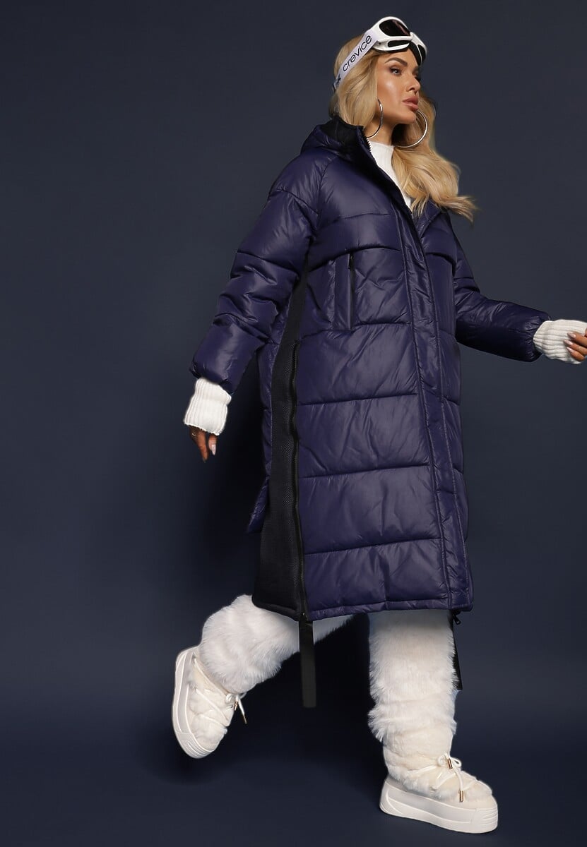 Granatowa Kurtka Pikowana Długa Pelo