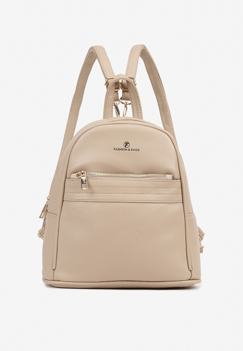 Beżowy Casualowy Plecak z Metaliczną Aplikacją i Regulowanymi Szelkami Haliriss
