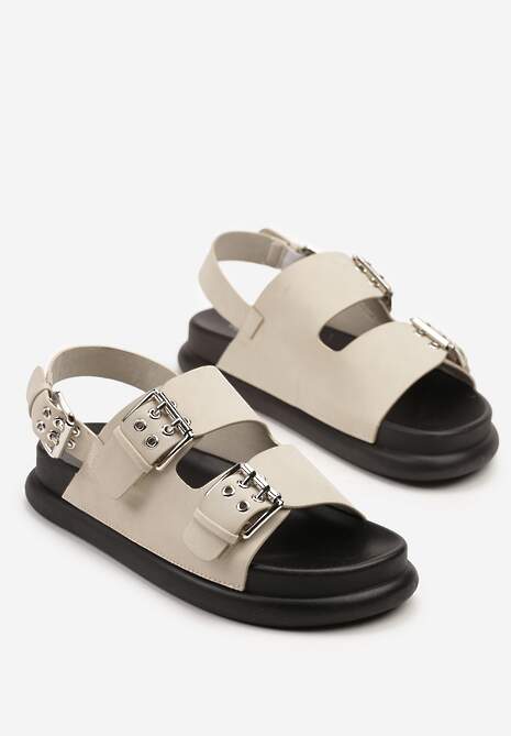 Beżowe Sandały z Ozdobnymi Paskami ze Sprzączkami Fillea