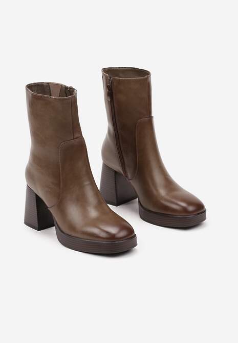 Ciemnobeżowe Botki na Słupku z Lekkim Ociepleniem Irilora