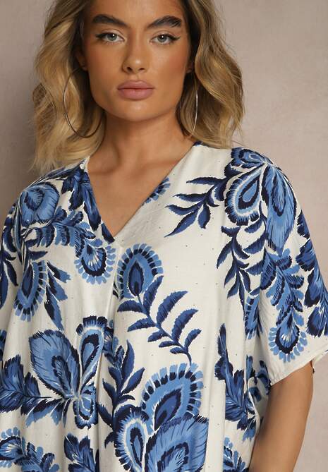 Niebieska Sukienka z Wiskozą Lnem i Cyrkoniami Sadevore