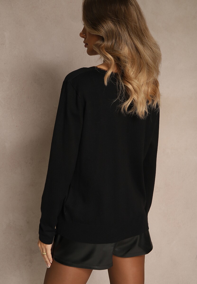 Czarny Sweter z Cyrkoniowymi Sercami Unorevia