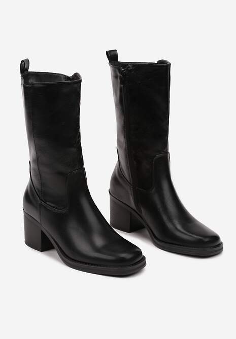 Czarne Casualowe Botki Sztyblety na Słupku Teralita