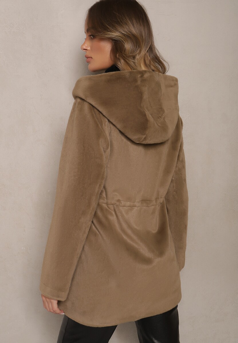 Ciemnozielona Futrzana Kurtka Parka z Kapturem Evelinne