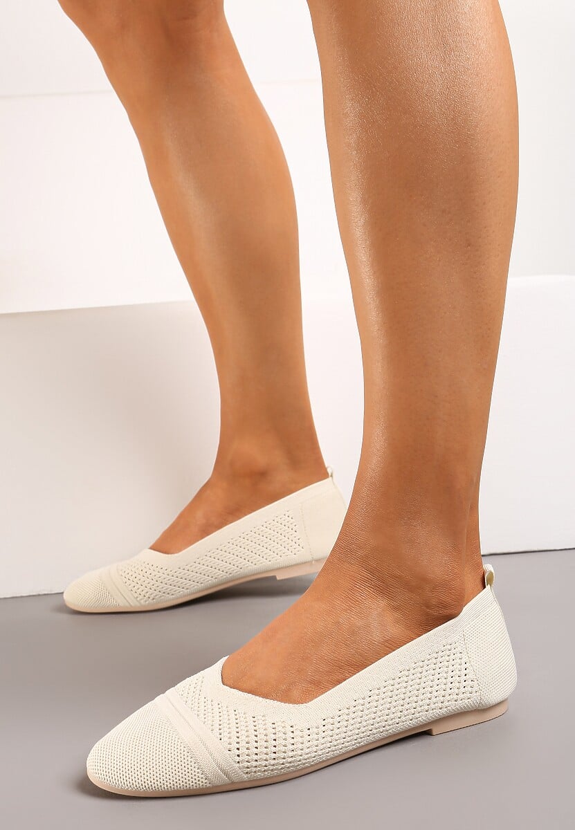 Beżowe Płaskie Balerinki z Siateczkowego Materiału Nelibra