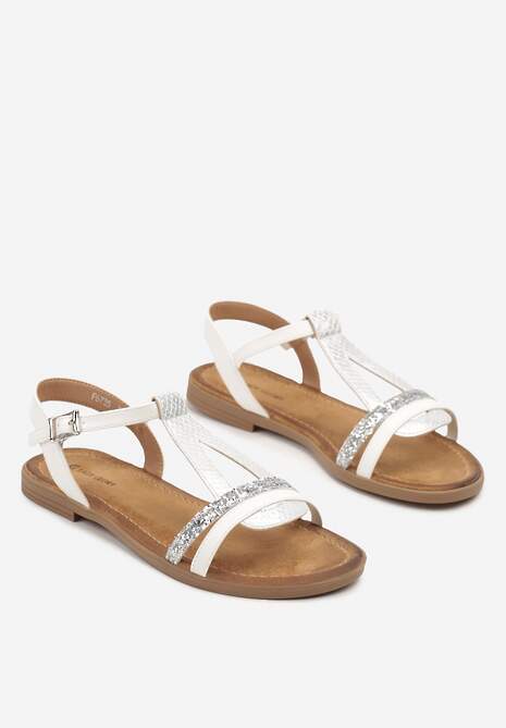 Białe Sandały z Brokatowymi Wstawkami Helvanis