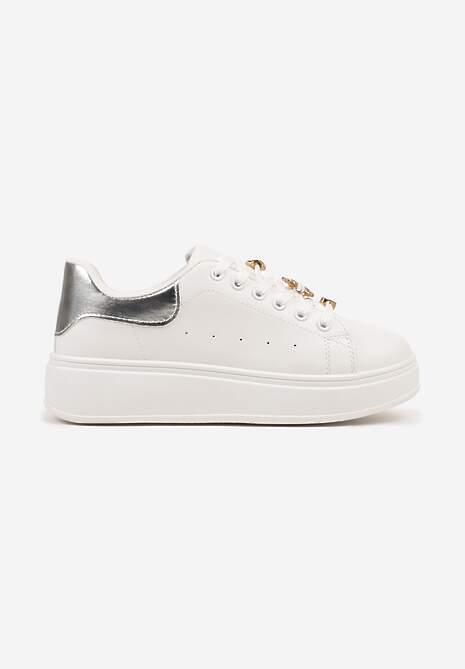 Biało-Srebrne Sneakersy na Platformie Wykończone Cyrkoniowymi Aplikacjami Vliorina