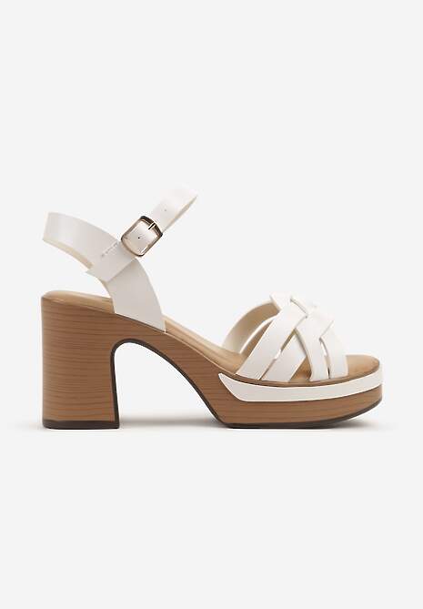 Białe Sandały na Słupku i Platformie z Ozdobnymi Paskami Lavirena