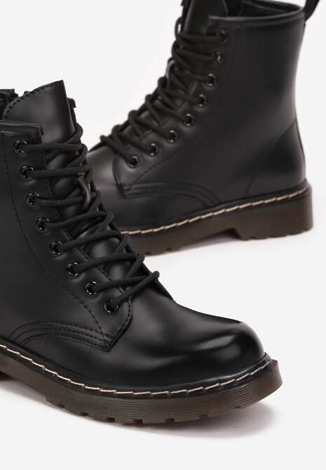 Czarne Botki Workery na Grubej Podeszwie Inroca