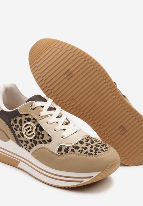 Panterkowe Sneakersy na Platformie z Metaliczną Ozdobą Roniane