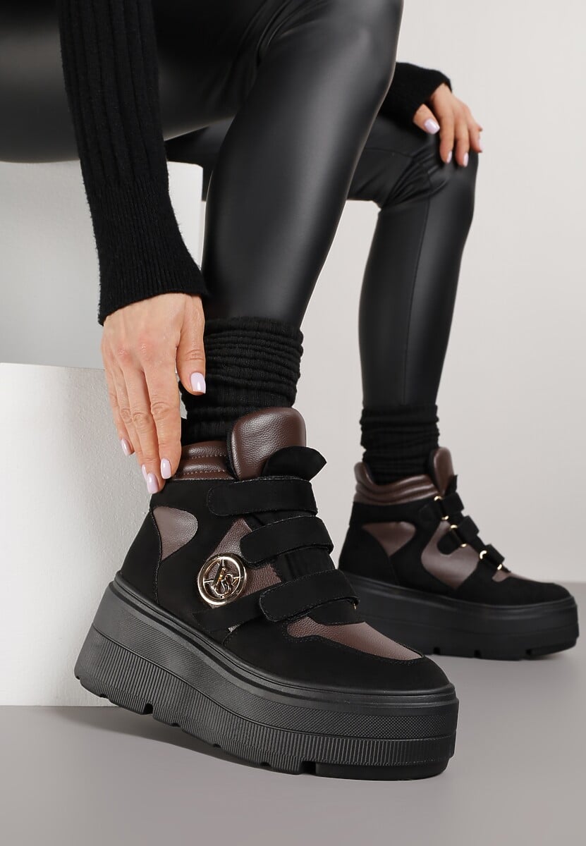 Czarno-Brązowe Botki Sneakersy Vices na Platformie w Stylu Y2K Gelira