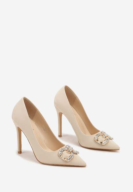 Beżowe Szpilki Ozdobione Klamrą z Cyrkoniami Ettalina