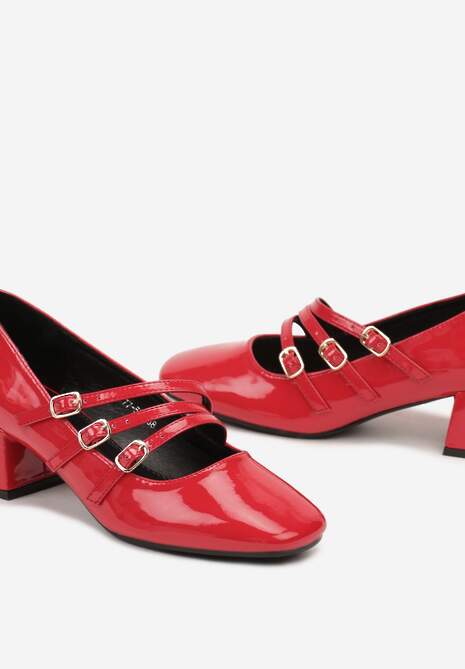 Czerwone Lakierowane Czółenka w Stylu Mary Jane z Cienkimi Paseczkami Berisana