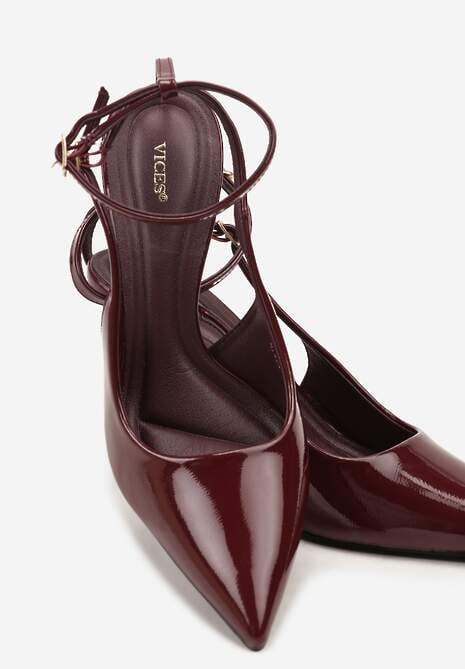 Bordowe Sandały Lakierowane Vices na Szpilce Typu Slingback Dolenita