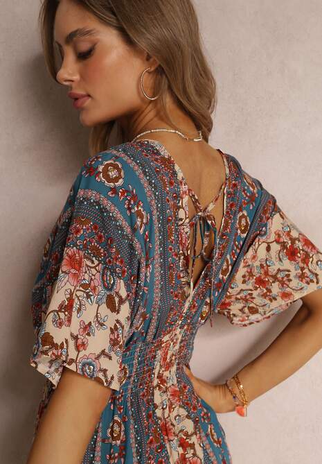 Beżowo-Granatowa Sukienka Dylina