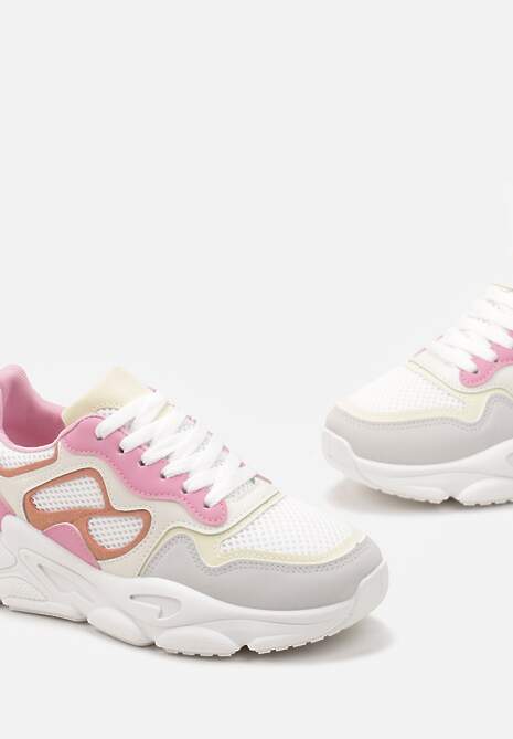 Ciemnoróżowe Sneakersy przed Kostkę na Grubej Podeszwie Lefia