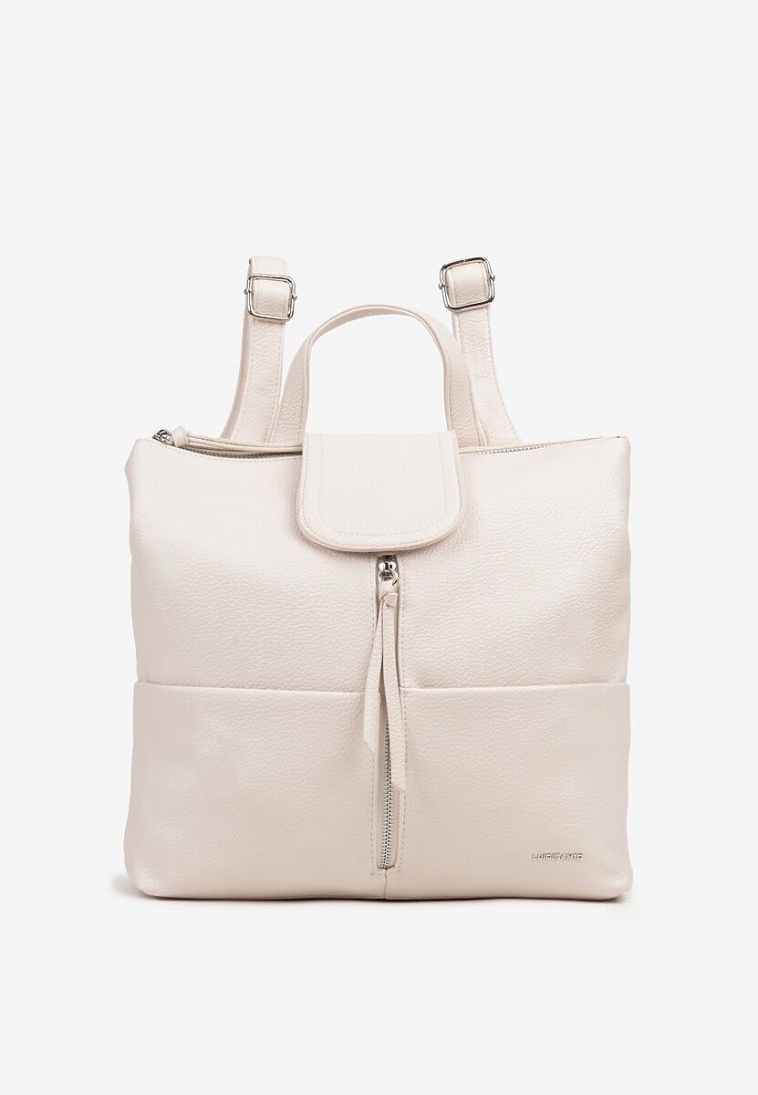 Beżowy  Plecak z Ozdobnym Suwakiem Rivzedi