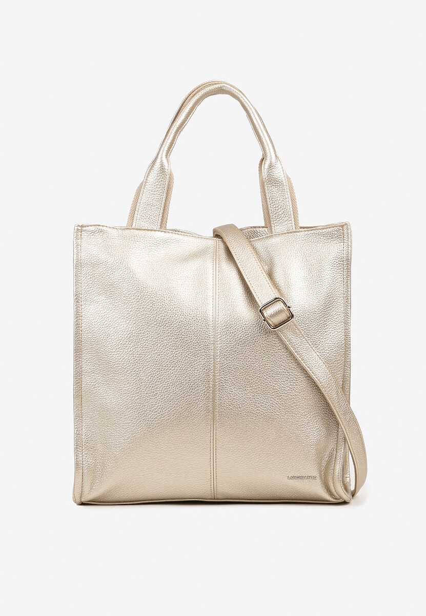 Złota Duża Torebka Shopper Tote z Regulowanym Paskiem Sorielleza