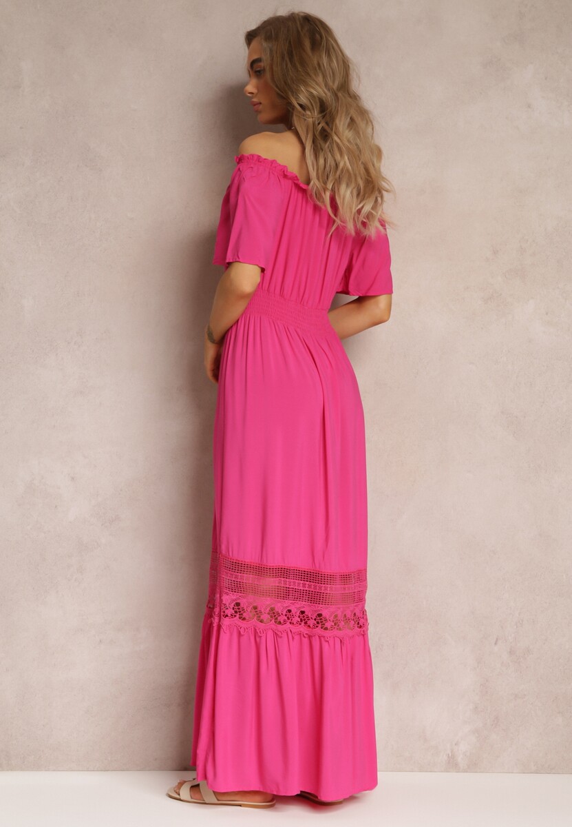 Różowa Sukienka Maxi Hiszpanka z Wiskozy Millore