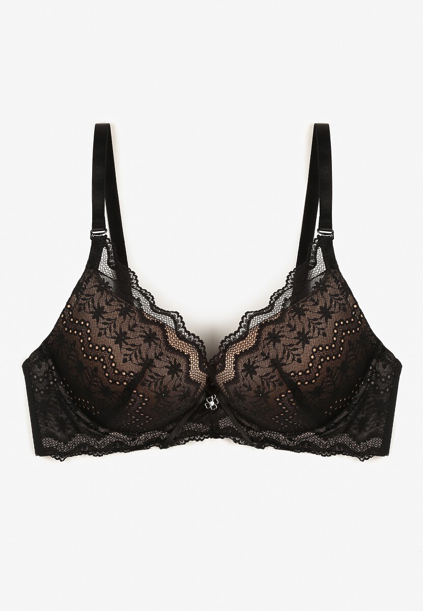 Czarno-Beżowy Koronkowy Biustonosz o Fasonie Push Up Mellimi