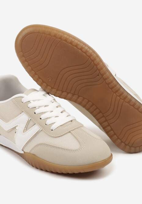 Beżowe Sneakersy Typu Klasyczne Tenisówki Zdobione Przeszyciami Elanioria