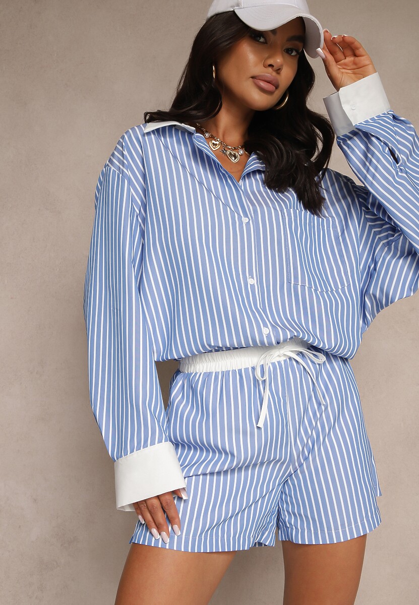 Niebieskie Szorty Ozdobione Paskami i Wiązaniem Mevaraela