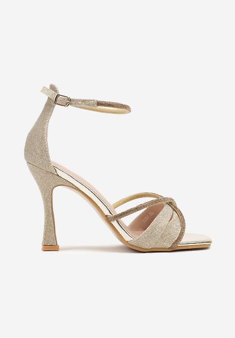 Złote Sandały na Szpilce z Cyrkoniowymi Paskami Anahira