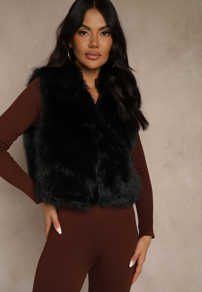 Brązowa Futerkowa Kamizelka z Kołnierzem i Kieszeniami Nenessa