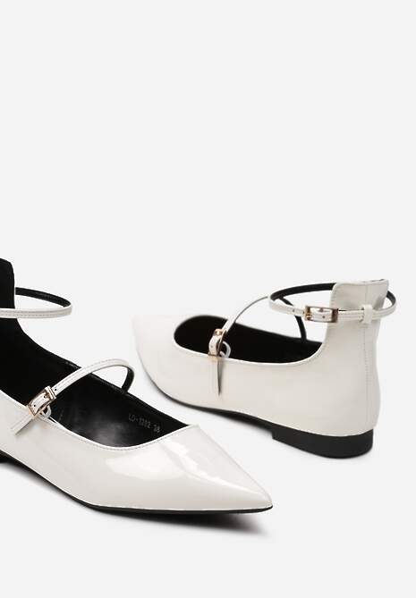 Białe Lakierowane Balerinki z Dwoma Paseczkami i Noskiem w Szpic Starsha